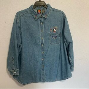 Mickey Unlimited Woman Vintage Mickey Embroidered Long Sleeves Denim Shirt